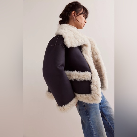 NWT Free People Kiki Sherpa Jacket Black Combo Size XS - Picture 4 of 5